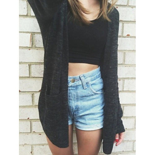 

Women's Solid Colored Long Sleeve Cardigan Sweater Jumper, V Neck Black S / M / L