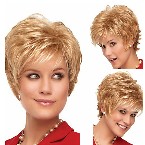 

Synthetic Wig Curly kinky Straight Asymmetrical Wig Short Light golden Synthetic Hair 5 inch Women's Best Quality Blonde