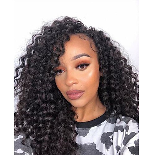 

Human Hair Lace Front Wig Free Part style Brazilian Hair Curly Black Wig 130% Density with Baby Hair Natural Hairline For Black Women 100% Virgin 100% Hand Tied Women's Long Human Hair Lace Wig