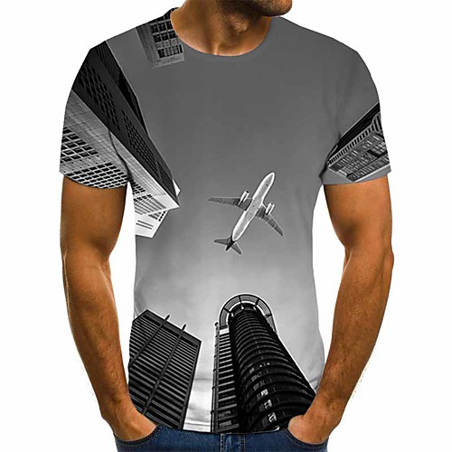 

Men's Daily Going out Street chic / Exaggerated T-shirt - Geometric / 3D / Graphic Pleated / Print Gray