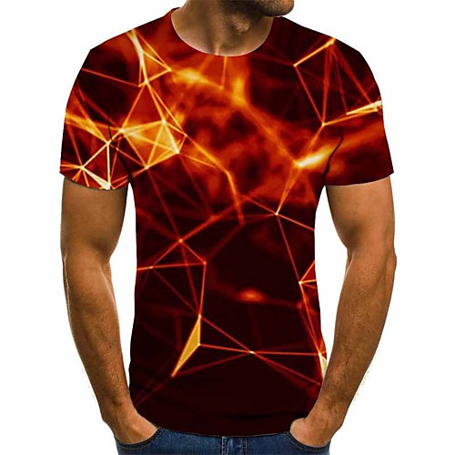 

Men's Plus Size Geometric 3D Print T-shirt Basic Street chic Daily Round Neck Red / Short Sleeve