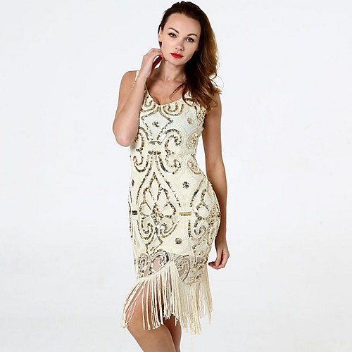 

Women's Sheath Dress - Abstract Sequins Tassel Fringe Black Blushing Pink Beige One-Size