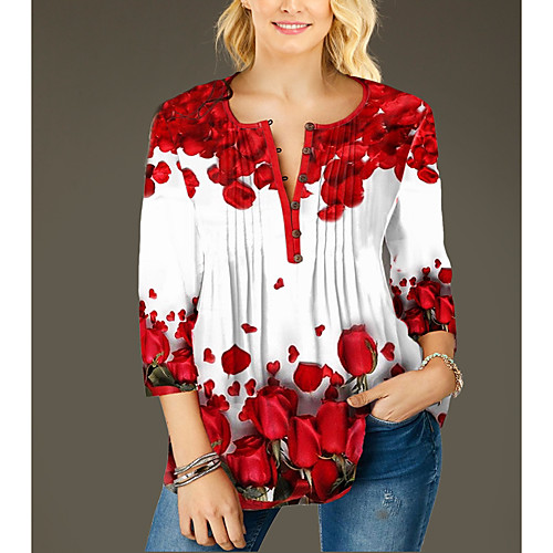 

Women's Daily T-shirt - Floral Red