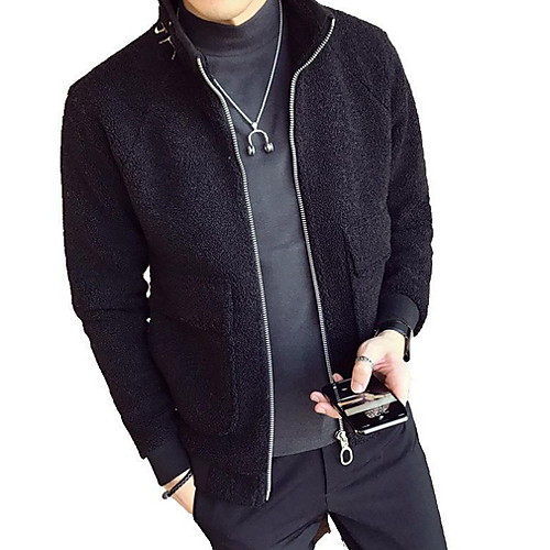 

Men's Daily Regular Jacket, Solid Colored Turndown Long Sleeve Polyester Black / Khaki