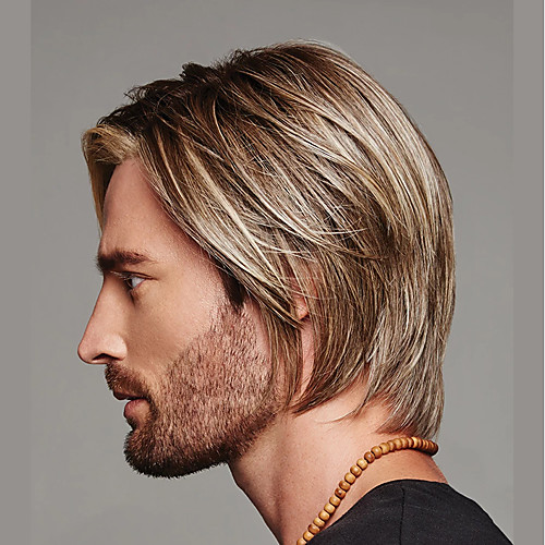

Synthetic Wig Toupees kinky Straight Asymmetrical Wig Short Blonde Synthetic Hair 11 inch Men's Best Quality Blonde