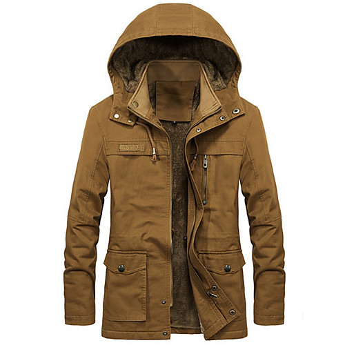 

Men's Daily Fall & Winter Long Jacket, Solid Colored Hooded Long Sleeve Polyester Black / Army Green / Yellow