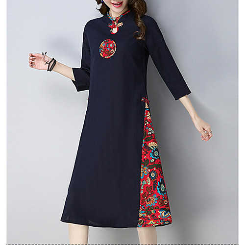 

Women's A Line Dress - Geometric Wine Navy Blue M L XL XXL