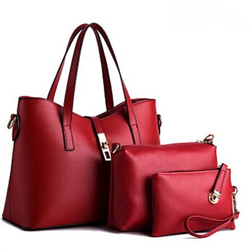 

Women's Zipper Cowhide Bag Set Solid Color 3 Pcs Purse Set Black / Wine / Blushing Pink