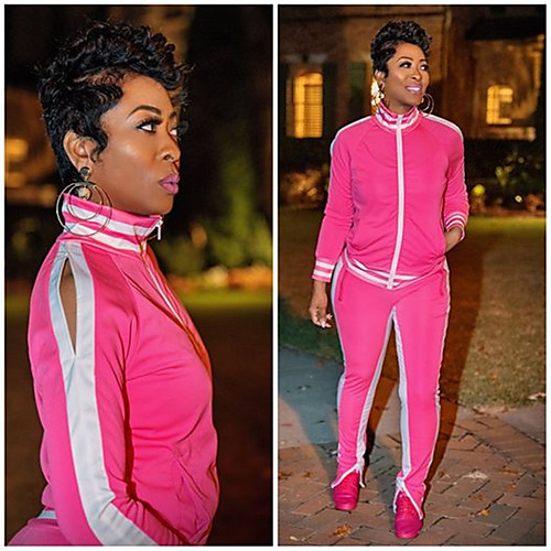 

Women's 2pcs Tracksuit Sweatsuit Side-Stripe Full Zip Running Fitness Jogging Sportswear Windproof Breathable Soft Athletic Clothing Set Long Sleeve Activewear Micro-elastic Regular Fit