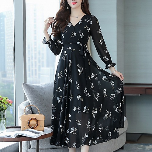 

Women's Swing Dress - Floral Black Navy Blue M L XL XXL