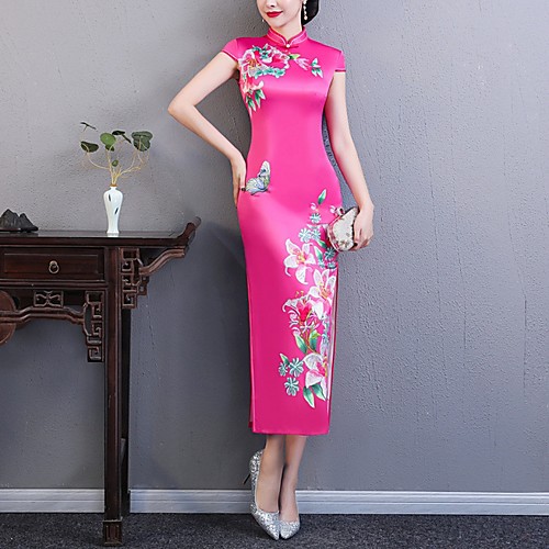 

Women's Sheath Dress - Floral Fuchsia M L XL XXL