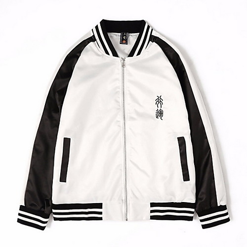 

Men's Daily Regular Jacket, Geometric Notch Lapel Long Sleeve Polyester Black