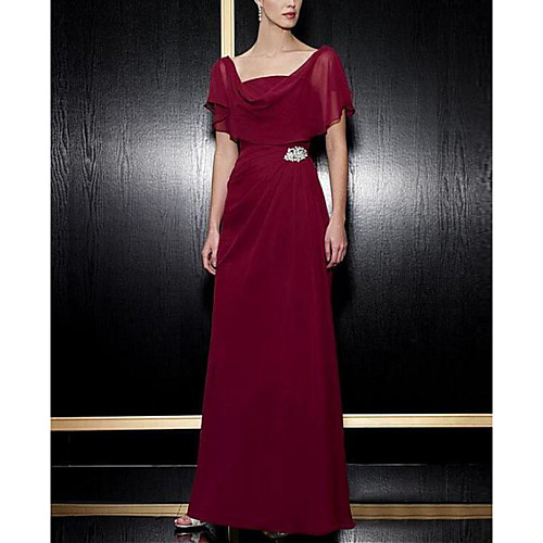 

A-Line Square Neck Ankle Length Chiffon Short Sleeve Elegant & Luxurious Mother of the Bride Dress with Crystal Brooch / Ruching 2020