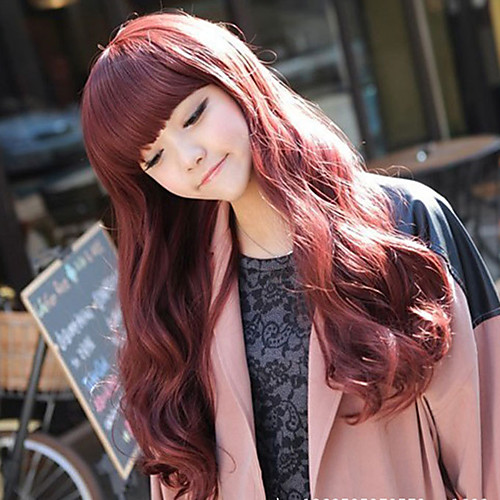 

Synthetic Wig Body Wave Neat Bang Wig Long Burgundy Synthetic Hair 25 inch Women's Best Quality Burgundy