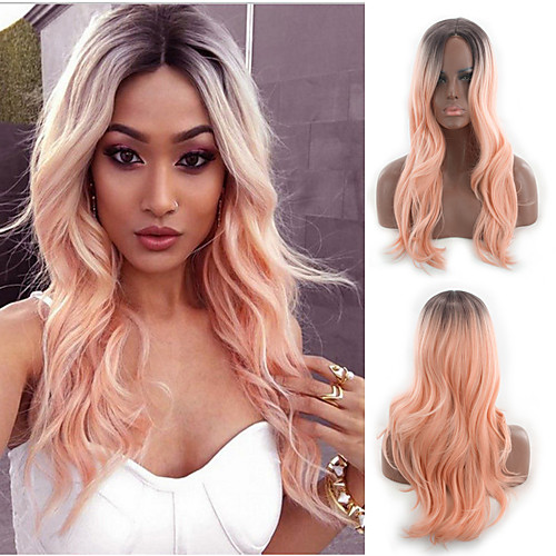 

Synthetic Wig Curly kinky Straight Asymmetrical Wig Long Ombre Pink Synthetic Hair 27 inch Women's Best Quality Pink Ombre