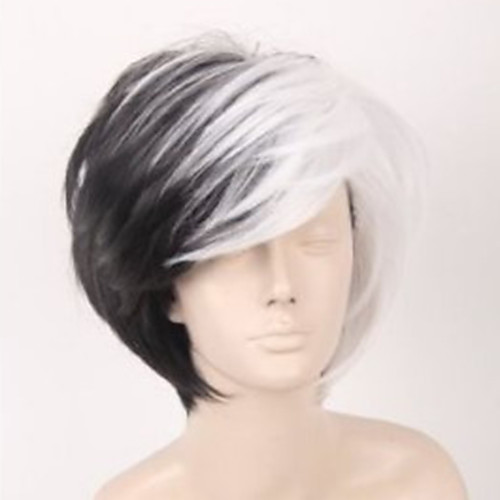 

Synthetic Wig kinky Straight Asymmetrical Wig Short Black / White Synthetic Hair 6 inch Men's Color Gradient Best Quality Black