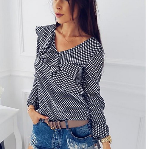 

Women's Daily Blouse - Houndstooth Gray