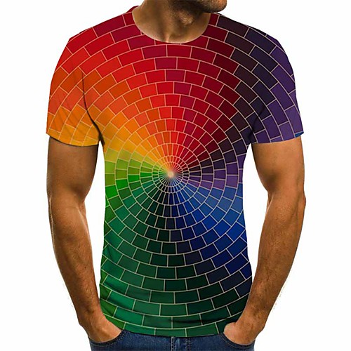 

Men's Daily Going out Street chic / Exaggerated T-shirt - Geometric / 3D / Graphic Pleated / Print Rainbow