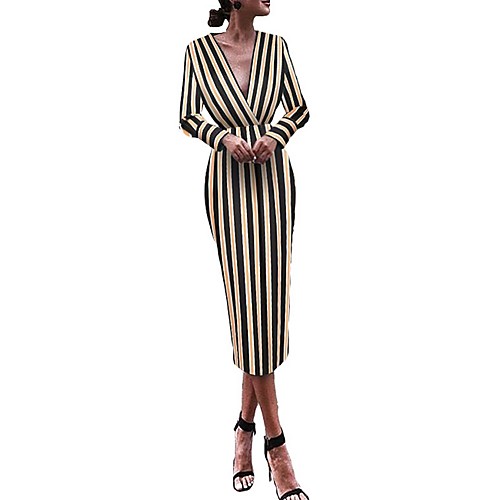 

Women's Sheath Dress - Striped Yellow S M L XL