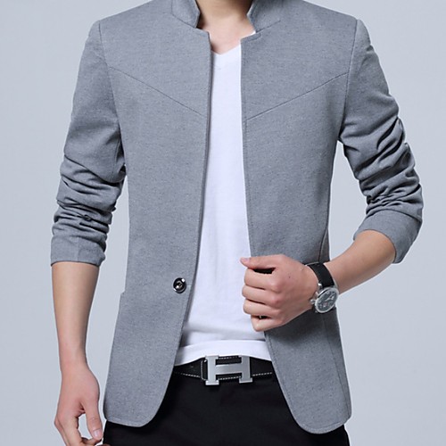 

Men's Blazer, Solid Colored Stand Polyester Black / Gray