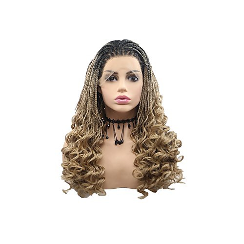 

Synthetic Lace Front Wig Plaited Braid Lace Front Wig Medium Length Black / Gold Synthetic Hair 26 inch Women's Women Braided Wig Black / Blonde Sylvia