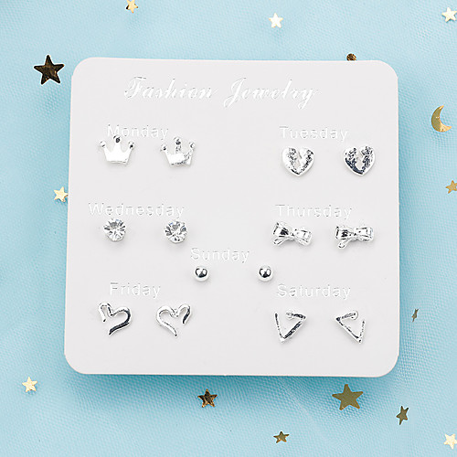 

Women's Stud Earrings Earrings Earrings Set Mismatched Heart Crown Stylish Simple Korean Cute Earrings Jewelry Silver For Graduation Daily Stage Street Holiday