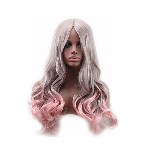 

Synthetic Wig Curly Asymmetrical Wig Long Pink / Grey Synthetic Hair 27 inch Women's Best Quality White Pink