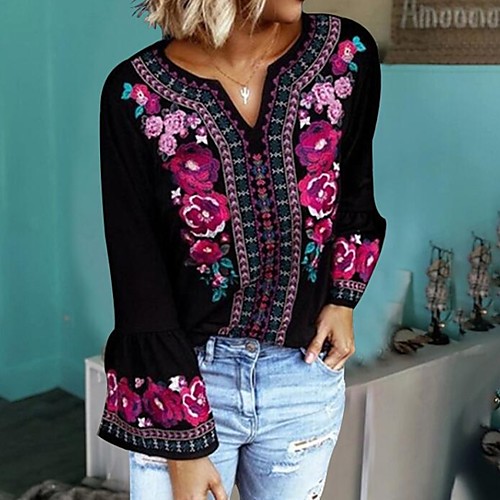 

Women's Daily T-shirt - Floral Black