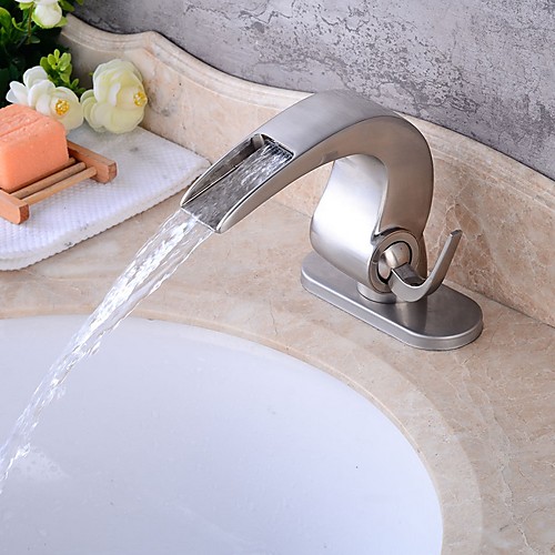 

Bathroom Sink Faucet - Waterfall Nickel Brushed Free Standing Single Handle One HoleBath Taps