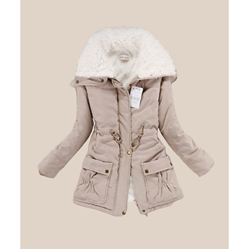 

Women's Daily Basic Solid Colored Long Padded, Cotton Long Sleeve Winter Over-sized collar Army Green / Khaki / Royal Blue XL / XXL / XXXL / Fleece Lining