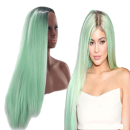 

Synthetic Wig Straight Asymmetrical Wig Long Ombre Green Synthetic Hair 27 inch Women's Best Quality Green