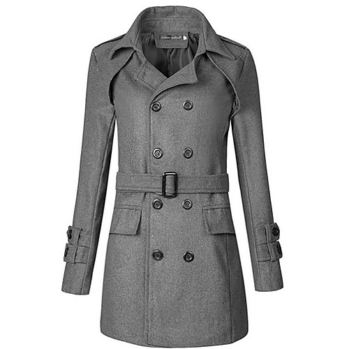 

Men's Daily Long Coat, Solid Colored Turndown Long Sleeve Polyester Black / Gray