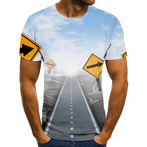 

Men's 3D T-shirt Basic Daily Round Neck Light Blue / Short Sleeve