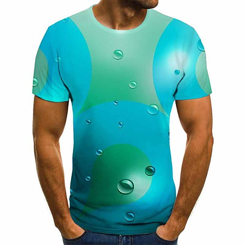 

Men's Daily Going out Basic / Street chic T-shirt - 3D / Graphic Patchwork / Print Light Green
