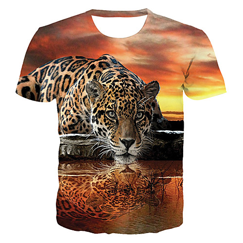 

Men's Plus Size 3D Graphic Tiger Print T-shirt Basic Exaggerated Daily Club Round Neck Orange / Short Sleeve / Animal