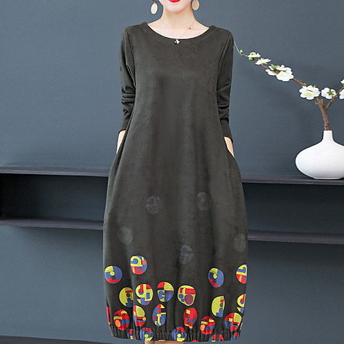 

Women's Shift Dress - Geometric Black M L XL XXL