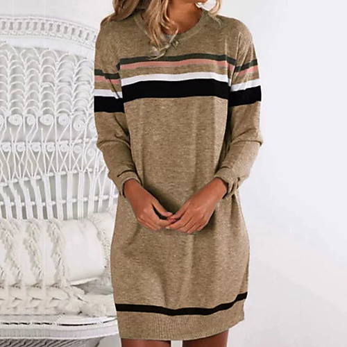 

Women's Sheath Dress - Color Block Brown Gray Light Blue S M L XL