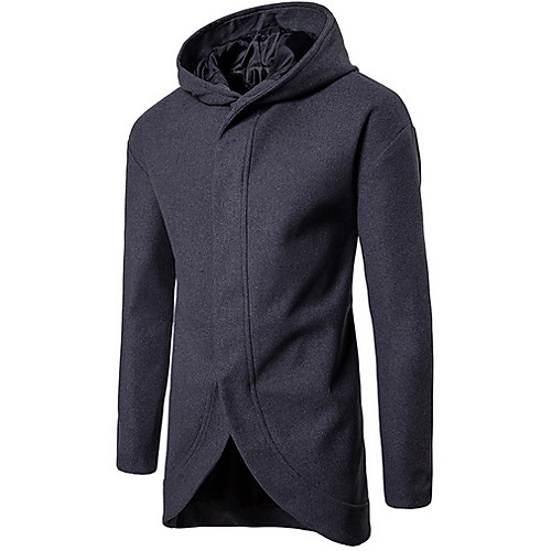 

Men's Daily Long Coat, Solid Colored Hooded Long Sleeve Polyester Black / Gray