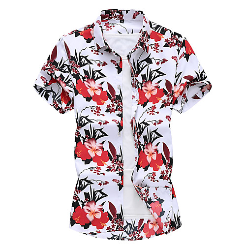 

Men's Plus Size Floral Print Shirt Basic Daily White / Short Sleeve