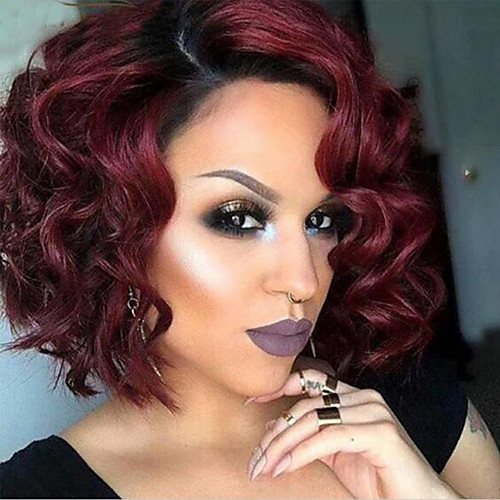 

Synthetic Wig Curly Asymmetrical Wig Short Burgundy Synthetic Hair 13 inch Women's Best Quality Burgundy