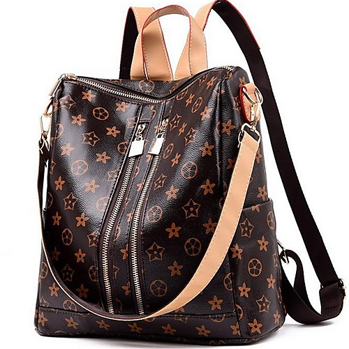 

Adjustable PU Zipper Commuter Backpack Daily Brown
