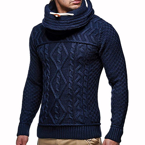 фото Муж. однотонный длинный рукав пуловер свитер джемпер, хомут черный / белый / темно синий us32 / uk32 / eu40 / us34 / uk34 / eu42 / us36 / uk36 / eu44 lightinthebox