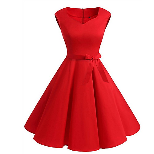

Women's A Line Dress - Solid Colored Red S M L XL