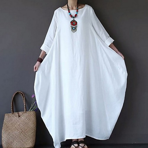 

Women's Shift Dress - Solid Colored Black White Blue M L XL XXL