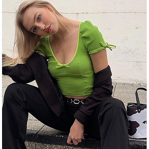 

Women's Daily T-shirt - Solid Colored Green