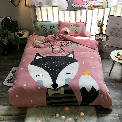 

Fox Cartoon Flannel Duvet Cover Set Queen Bedding Cover Set Boys Girls Duvet Comforter Cover Set Luxury Soft Queen Duvet Cover Set