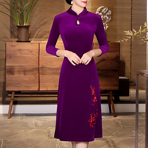 

Women's A Line Dress - Floral Black Purple Blue M L XL XXL