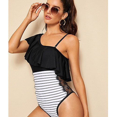 

Women's Black One-piece Swimwear - Striped Camo / Camouflage S M L Black