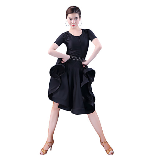

Latin Dance Dresses Women's Party / Performance Milk Fiber Tassel / Wave-like Short Sleeve Natural Dress