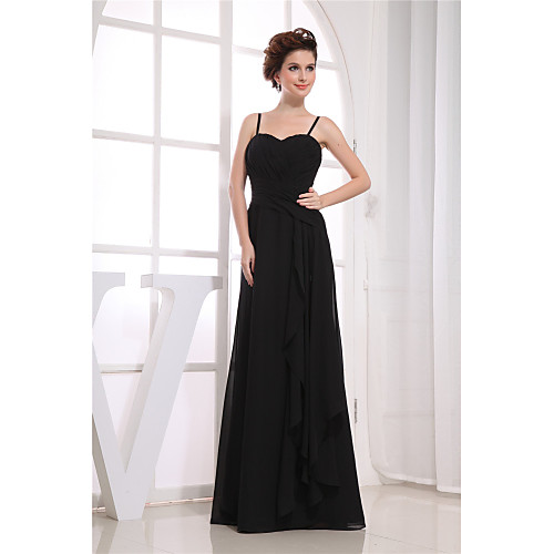 

A-Line Spaghetti Strap Floor Length Chiffon Elegant Engagement / Formal Evening Dress 2020 with Ruched